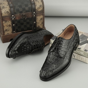 Zapatos clásicos de hombre con cordones, 100% cuero de cocodrilo, lujosos, hechos a mano, de diseñador, a la moda, para boda, con punta. - Product Image 1