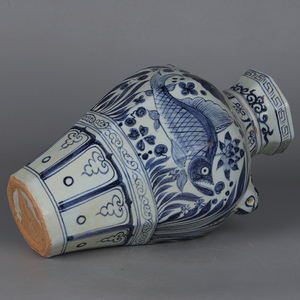 Jarrón de Porcelana de Cerámica de Reproducción Antigua China de <span class=keywords><strong>la</strong></span> Dinastía Yuan, Azul y Blanco con Patrón de Peces, Decoración de Mesa - Product Image 5