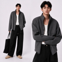 Produsen Kemeja Pria Custom OEM ODM, Kerah Zip, Kancing Depan, Lengan Panjang, Gaya Streetwear, Grosir