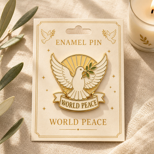 Spille in metallo all'ingrosso, spille da bavero personalizzate, distintivi smaltati con logo personalizzato Pace Mondiale, senza costo del stampo, spille smaltate morbide e dure con colomba della pace - Product Image 2