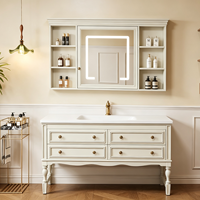 Meubles-lavabos de salle de bain classiques en bois blanc cassé avec miroir encadré et vasque intégrée pour projets hôteliers, usine OEM ODM
