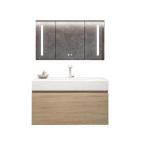 Mueble de Baño Moderno de MDF, Mueble Suspendido con Lavabo y Espejo para Proyectos de Apartamentos y Hospitales - Product Image 4