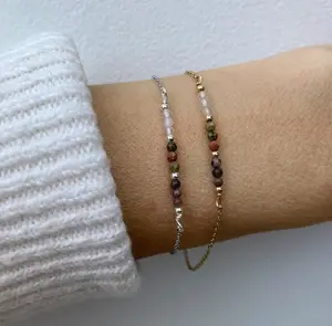 Zooying delicate stainless steel chain with rhodonite rose quartz unakite gemstone beads emotional healing bracelet
