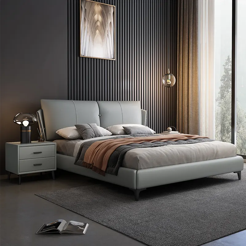 Cama tamaño Queen de cuero de alta calidad, conjunto de cama King Size, diseño moderno de lujo para dormitorio