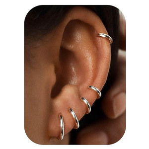 Pendientes Unisex de Moda Más Vendidos: <span class=keywords><strong>Aros</strong></span> de Acero Inoxidable con Baño al Vacío, Anillos de Alambre Grueso y Fino, y Aretes de Titanio - Product Image 4