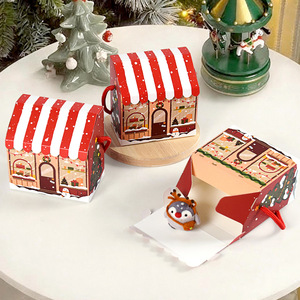 Boîte cadeau de Noël luxueuse et personnalisable, rouge, avec poignée en corde, pliable, pour pâtisseries, design créatif en forme de cabane de Noël, boîte cadeau d'accompagnement - Product Image 1