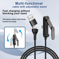 Cable de Juego Privado 2 en 1, Doble Puerto Tipo A+C a Tipo C, 60W, 1m (3.3 pies), Cable Tipo C Trenzado de Nailon con Soporte para Teléfono con Rotación de 360°