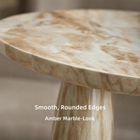 Table basse triangulaire moderne en MGO, aspect marbre irrégulier, beige ambre brillant, durable, pour salon, bureau, extérieur - Vente en gros