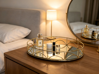 Plateau de vanité rond en fer forgé couleur personnalisée, plateau décoratif en métal pour bijoux, plateau de rangement de luxe pour cosmétiques et maquillage pour salle de bain