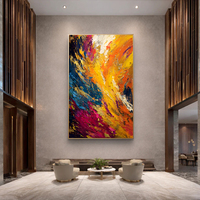 Peinture à l'huile abstraite contemporaine audacieuse multicolore, coups de pinceau texturés et flamboyants, feuille d'or, art mural sur toile