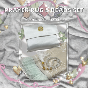 Tapis de prière musulman avec perles et sac en tissu flammé élégant fait à la main lavable doux cadeau islamique pour mariage - Product Image 2