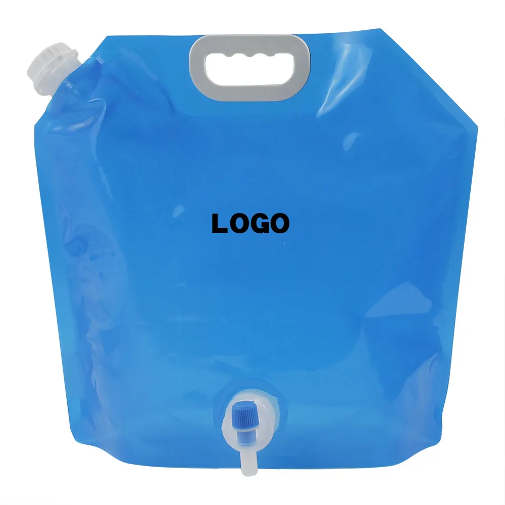 Wholesale customized large capacity water bags outdoor portable folding camping hiking faucet water storage spout pouch plastic