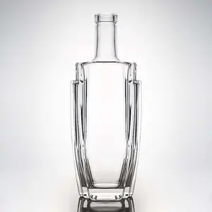 500ml 700ml 750ml Unique Design Square Bottle Vodka Whisky Tequila Rum Gin Brandy Glass Bottle With Cork