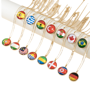 Collier pendentif drapeau national pour homme Cabochon dôme en cristal bijoux drapeau du monde chaîne à maillons noirs alliage symbole chrétien pour cadeau - Product Image 1