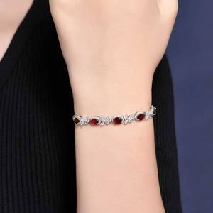 Solid 18K Gold Natural Pigeon Blood <b>Ruby</b> Wide Tennis <b>Bracelet</b> Inlaid 0.804ct Pavé Diamonds Formal Banquet Statement Jewelry - Product Image 5