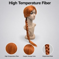 Perruque synthétique tressée longue à une seule tresse avec raie centrale, style gingembre, pour cosplay de personnage d'anime ou de film, de l'usine Yongbin
