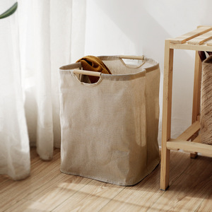 Cotton wood handle decorative clothes toy laundry folding fabric storage baskets bags for home bathroom