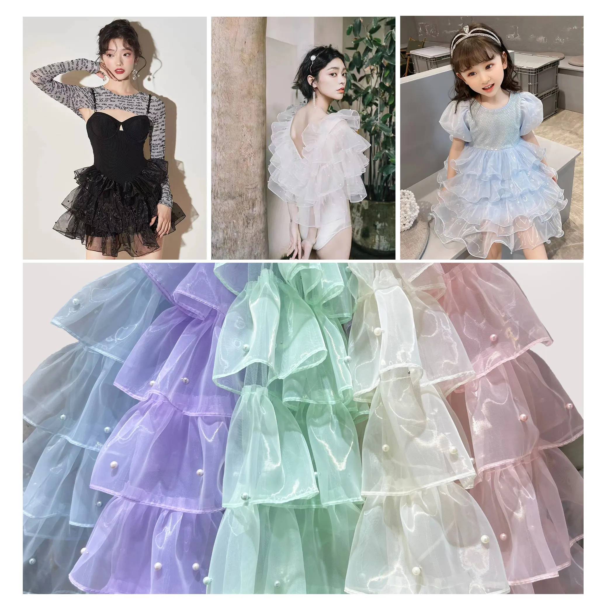 2024 Trung Quốc thiệu Hưng Polyester Organza lớp váy vải