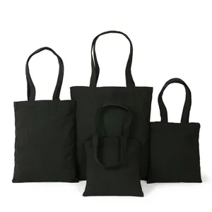Eco-Friendly Custom Printed Logo Plain Recycled Black Color Canvas Cotton Tote Bag Shopping Bag