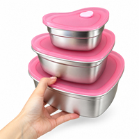 Boîte à lunch en acier inoxydable 304 en forme de cœur avec couvercle rose, récipients réutilisables pour aliments, conteneur à collation pour l'école, le bureau et la préparation des repas