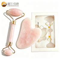 Set Roller Gua Sha Kristal Mawar Kuarsa Pemutih Wajah Harga Pabrik Jiwan Lejia dengan Batu Berbentuk Hati Merah Muda
