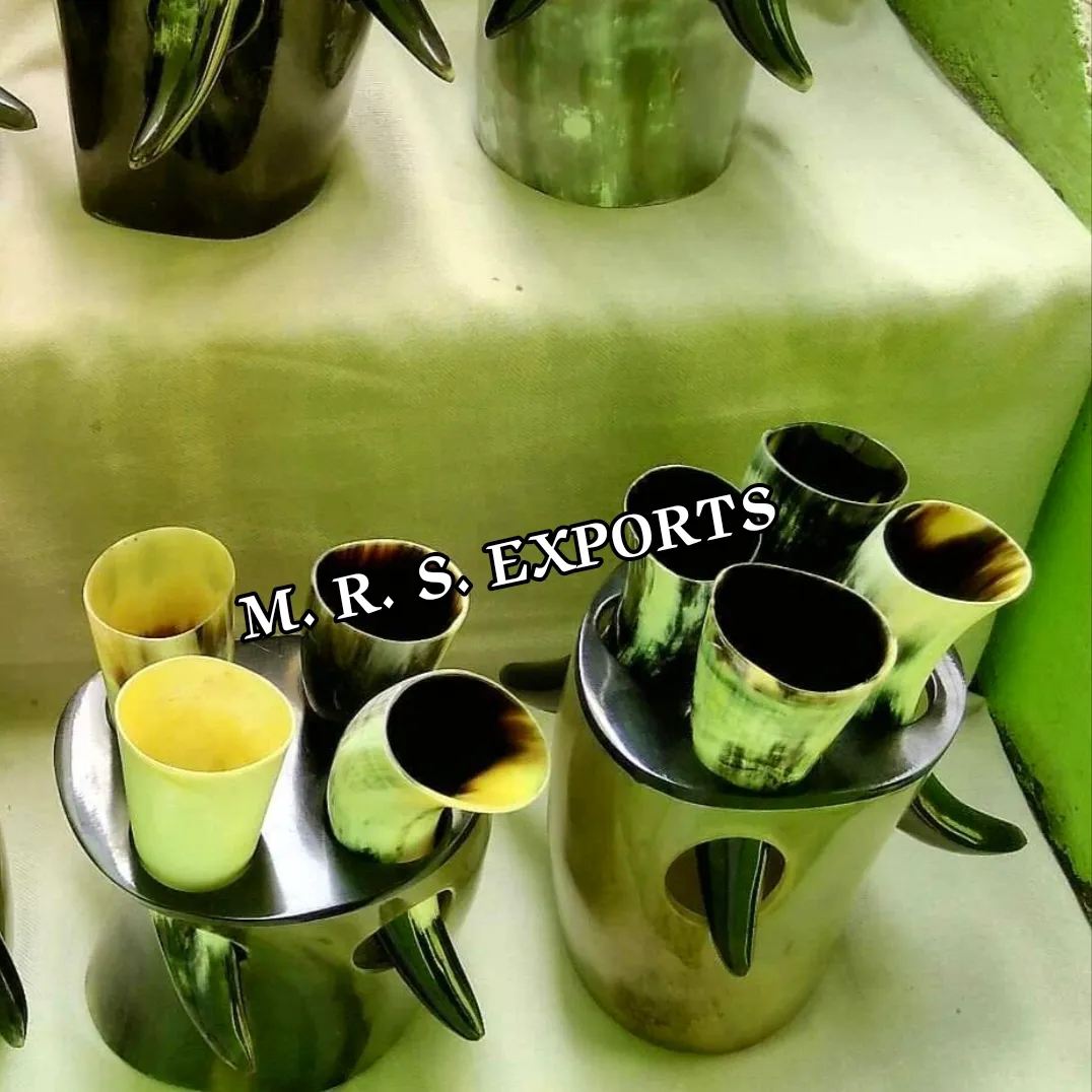 Viking Drinkhoornglas Set Beste Kwaliteit Natuurlijke Handgemaakte, Hoorn Glazen Set Buffel & Oshoorn Gemaakt Agaat Door M R S Export