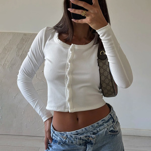 Cardigã Transfronteiriço Cropped de Manga Comprida com Botões e Detalhe na Cintura; Novo Tricô Canelado Europeu Americano Primavera/Verão 2026 - Product Image 2