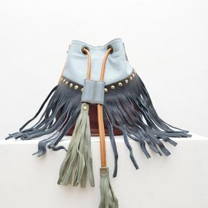 Bohemian Genuine Leather <b>Fringe</b> Bucket <b>Bag</b> Drawstring Tassel Multicolor Women tote <b>bag</b> - Product Image 3