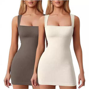 Mini Abito da Donna di Tendenza con Sexy Scollatura Quadrata a Costine e Allacciatura, Stile Canotta - Product Image 3