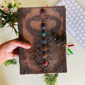 Hecho a mano Vintage A5 cuero diario libro doble Serpiente siete piedra hechizo Deckle borde papel cierre bloqueo sombra diario - Product Image 4