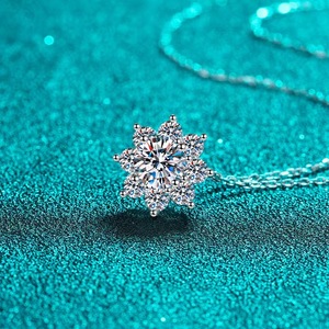 18k Real Solid White Gold VVS1 D Clarity Lab Grown Diamond Sun Flower Diamond Necklace for Women Fine Jewelry - Product Image 5