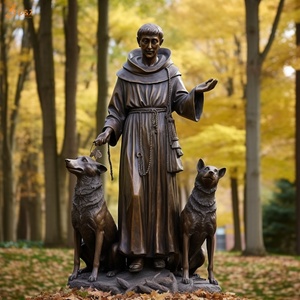Église religieuse franciscaine décor de jardin extérieur métal laiton moulé stigmates Saint grandeur nature loup et saint françois Statue en Bronze - Product Image 3