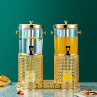Distributeur de jus de luxe en or et diamant à double réservoir avec compartiment à glace pour hôtels, mariages et buffets