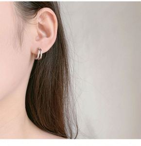 Boucles d'oreilles créoles double couche en argent sterling 925, couleur argent noir, pour femmes et hommes, plaqué rhodium, cadeaux de mariage et quotidiens - Product Image 4
