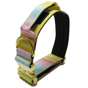 Premium Luxury Rainbow Tactical <b>Dog</b> <b>Collar</b> Padded Nylon Print Gold Metal Buckle Heavy Duty Comfortable Pet Gear - Product Image 2