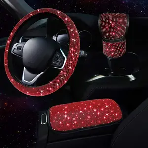 Juego completo de diamantes, diseño deportivo, cubierta para volante de coche, cojín para Reposabrazos de gamuza, taladro caliente con tamaño personalizable cosido a mano