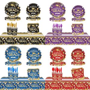 Graduation Party Tableware Set 40-60 Pcs Black Gold Purple Blue Red Plastic <b>Paper</b> High Quality Decorations for High School - Product Image 1