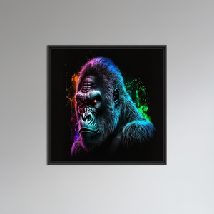 Personalized Gorilla Tempered Glass Wall Art: Neon Animal Decor Print,BLACK <b>FRAMED</b> <b>CANVAS</b> - Product Image 2