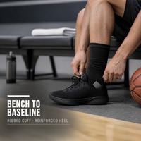 Chaussettes de basketball noires OEM mi-mollet avec revers côtelé et talon renforcé, chaussettes de sport athlétiques pour l'entraînement en équipe Arena Bench, vente en gros