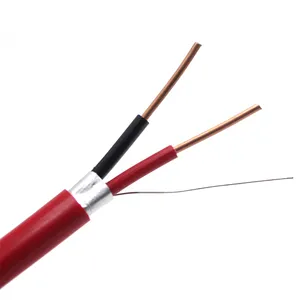 Güvenlik kırmızı siyah 2*1.5mm2 2 çekirdek 1.5 Mm katı çıplak bakır AL folyo kalkan yangına dayanıklı Alarm kablosu