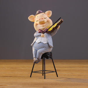 Musique Cochon Festif Décorations chinoises en résine Décorations pour la maison pour l'entrée du salon et le bureau Idées cadeaux d'ouverture de Noël - Product Image 2