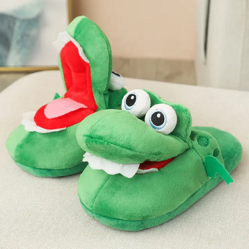 Ali-babo Vente Chaude Parodie Drôle Bouche Ouverte Crocodile En Peluche Pantoufles Intérieur Maison Chaud Coton Chaussures