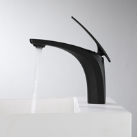 Robinet de lavabo noir en laiton moderne, monotrou, monocommande, eau chaude/froide, avec cartouche céramique, pour salle de bain, à poser sous le plan ou sur le dessus