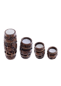 Juego de Portavelas de Madera Hechos a Mano, Diseño Redondo Tallado Tradicional, Decoración de Mesa para Interiores, Pieza de Arte para Sala de Estar - Product Image 3