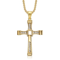 Bijoux de Commerce Extérieur - Collier Pendentif Croix Personnalisé en Acier Inoxydable Incrusté de Diamants Style Dominic Toretto Fast & Furious 8