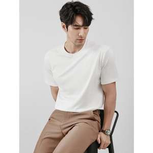 T-shirt en coton à col rond solide pour hommes T-shirt de confort Produit en vrac fait à la main personnalisé - Product Image 4