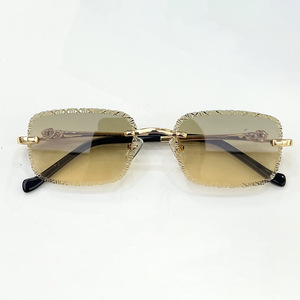 <span class=keywords><strong>Gafas</strong></span> de Sol Cuadradas sin Montura, Elegantes, para Hombre y Mujer, de Marca Famosa, con Borde en Zigzag, para Exteriores, Protección UV400 - Product Image 5