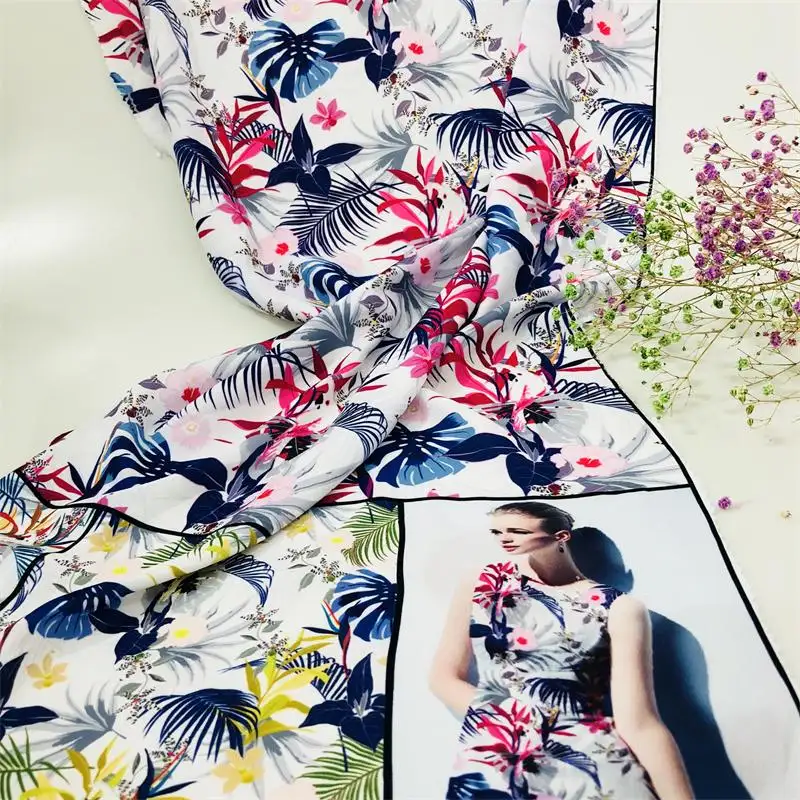 Popular Tropical Design Printing CDC Chiffon Fabric For Women's Dress