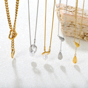 Collar con colgante de doble lágrima de aleación de zinc, cadena para clavícula, para mujer, uso diario, regalo, joyería - Product Image 1