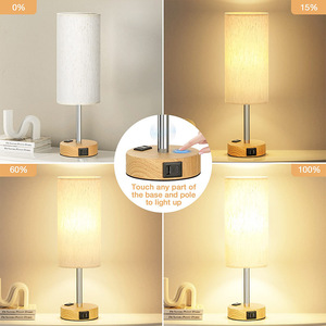 Lámpara <span class=keywords><strong>de</strong></span> Noche para Dormitorio, Lámpara Táctil Regulable con Puertos <span class=keywords><strong>de</strong></span> Carga USB C y Enchufe <span class=keywords><strong>de</strong></span> Corriente Alterna, Pequeña Lámpara <span class=keywords><strong>de</strong></span> Escritorio LED con Base <span class=keywords><strong>de</strong></span> <span class=keywords><strong>Madera</strong></span> - Product Image 2